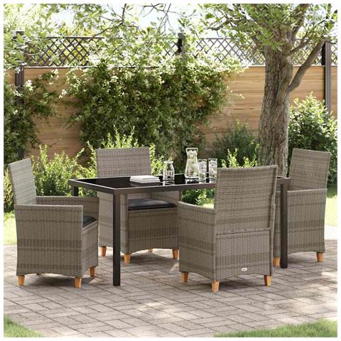 Set da Pranzo per Giardino 5 pcs Grigio polyrattan - Foto 2