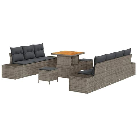 Set Divano da Giardino con cuscino 10 pcs Grigio Poly Rattan - Foto 1