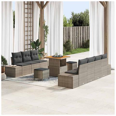 Set Divano da Giardino con cuscino 10 pcs Grigio Poly Rattan - Foto 2