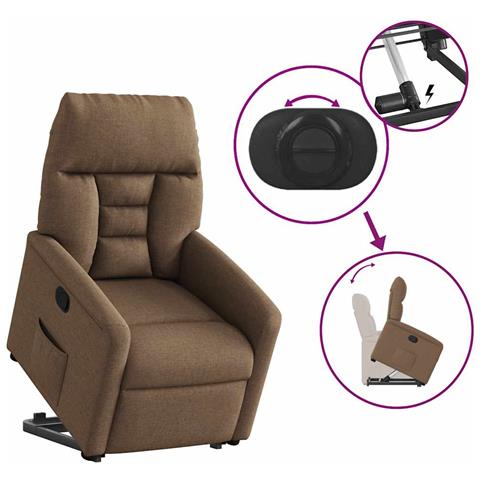 Poltrona Alzapersona Reclinabile Marrone in Tessuto - Foto 9