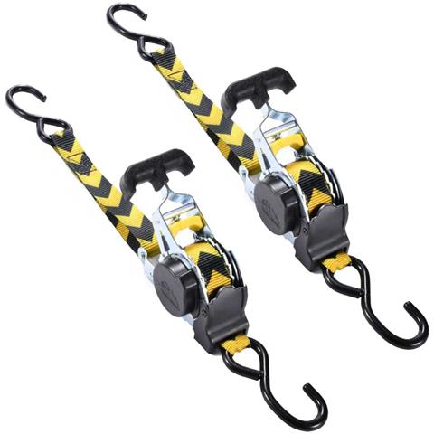 Cinghie Tenditrici Automatiche A Cricchetto Retrattili (confezione Da 2) - Maniglia A T, Bianco Zinco, Giallo, Freccia Nera - Foto 1