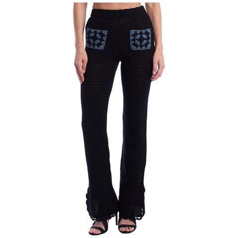 Kwpa00024 Pantaloni A Zampa In Maglia Traforata Da Donna - Foto 1