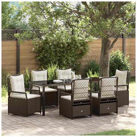 Set da Pranzo per Giardino 7 pcs Marrone polyrattan - Foto 2