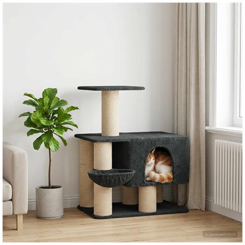 Albero per gatti con pali per graffiare in sisal Grigio Scuro - Foto 2
