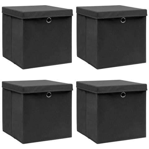 Scatole Portaoggetti con Coperchi 4pz Neri 32x32x32 cm Tessuto - Foto 1