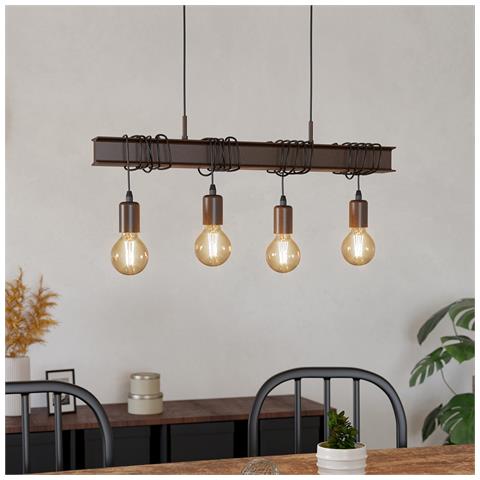 Lampadario Industrial Townshend 4 4 Luci Acciaio Marrone Invecchiato E Nero - Foto 1