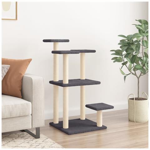 Pali Tiragraffi Per Gatti Con Piattaforme Grigio Scuro 98,5 Cm - Foto 1