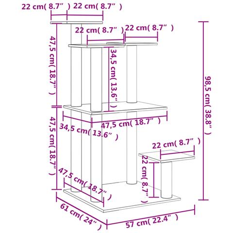 Pali Tiragraffi Per Gatti Con Piattaforme Grigio Scuro 98,5 Cm - Foto 6