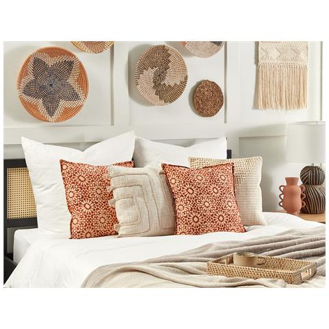 Cuscino Decorativo Ceiba Cotone 45 X 45 Cm Geometrico Stampa A Blocchi Rosso - Foto 1