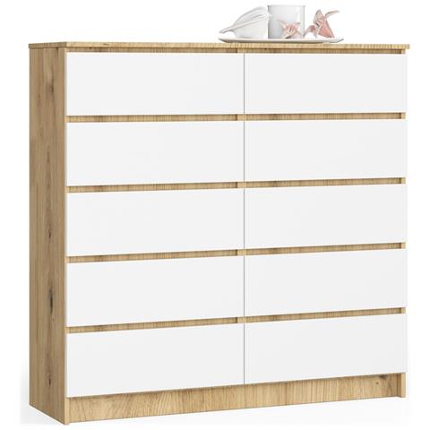 Cassettiera K120, 10 cassetti, 120x40x121 cm, Colore Quercia Artisan e Bianco - Foto 1