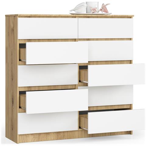 Cassettiera K120, 10 cassetti, 120x40x121 cm, Colore Quercia Artisan e Bianco - Foto 2