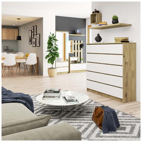 Cassettiera K120, 10 cassetti, 120x40x121 cm, Colore Quercia Artisan e Bianco - Foto 4