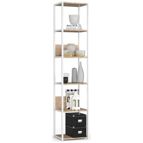 Scaffale stile loft con ripiani in legno, 6 ripiani, 40x32x192 cm, Colore Bianco e Sonoma Quercia - Foto 1