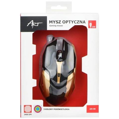 Art Mouse A Filo Optical Am-98 Gaming 2400 Dpi Usb Black Gold - Foto 2