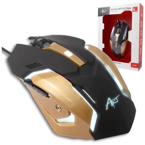 Art Mouse A Filo Optical Am-98 Gaming 2400 Dpi Usb Black Gold - Foto 1
