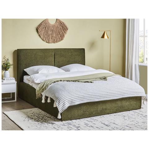 Letto Matrimoniale Bouclé Verde Scuro Con Contenitore 160 X 200 Cm Moissac - Foto 1