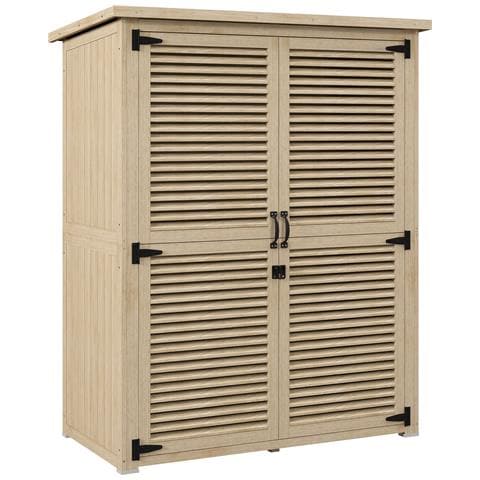 Armadio Da Esterno Portaoggetti A 2 Ripiani Con Picchetti, In Legno Di Abete, 127x65x159.5/168 Cm - Foto 1