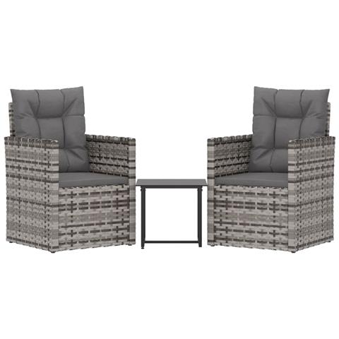 Set Divani Da Esterno 3 Pz Con Cuscini In Polyrattan Grigio - Foto 1