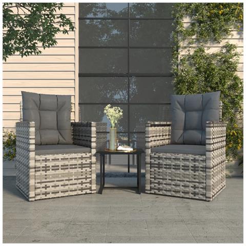 Set Divani Da Esterno 3 Pz Con Cuscini In Polyrattan Grigio - Foto 8
