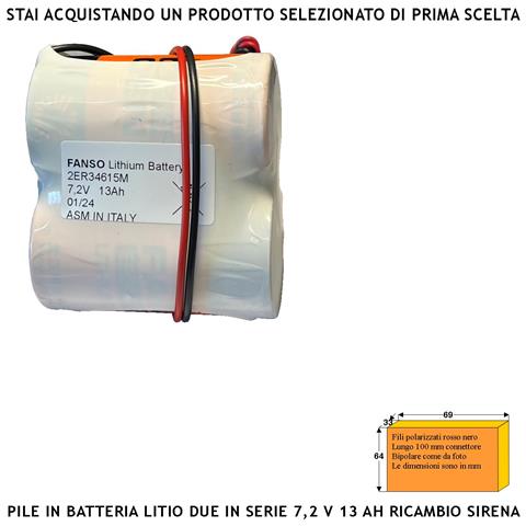 Pacco 2 Pile Litio Er34615m 7,2 V 13 Ah Batterie Non Ricaricabili Ricambio Compatibile Sirena Radio Connettore Polariz - Foto 1