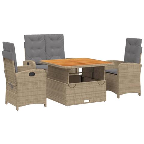 Set Da Pranzo Da Giardino 4 Pz Con Cuscini Beige In Polyrattan - Foto 2