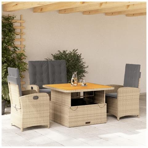 Set Da Pranzo Da Giardino 4 Pz Con Cuscini Beige In Polyrattan - Foto 1