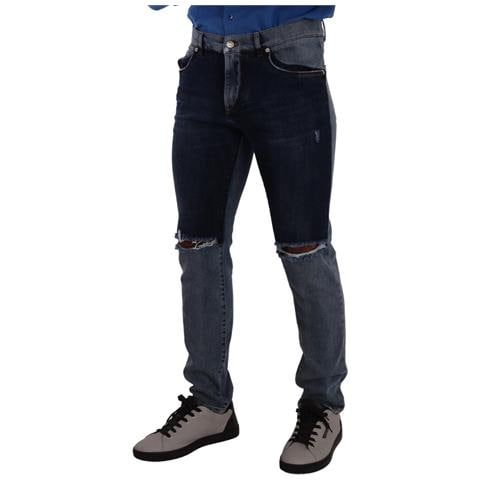 Jeans Slim In Denim Di Cotone Stracciato Bicolore Blu - It48 - M - Foto 2