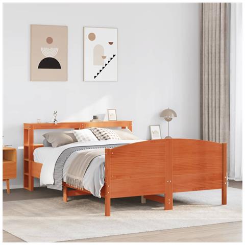 Letto Senza Materasso Marrone Cera 120x190 Cm In Legno Di Pino - Foto 1