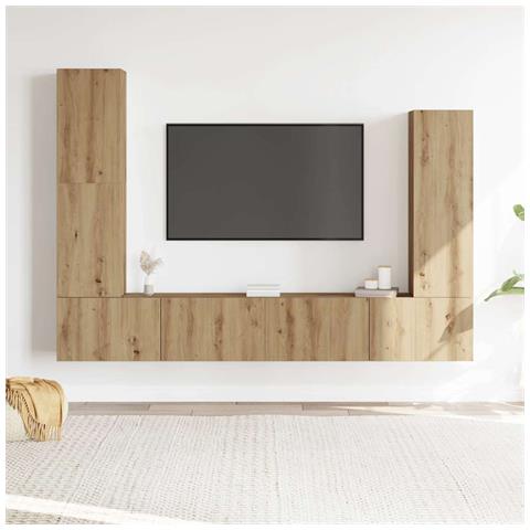 Set Mobile Tv 4 Pz Montato A Parete Rovere In Legno Multistrato - Foto 3