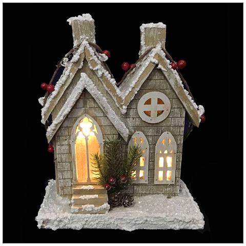 Casa Di Legno Con Luce A Batteria 2aa 23.5*10.5*30cm Colore Legno (8) - Foto 1