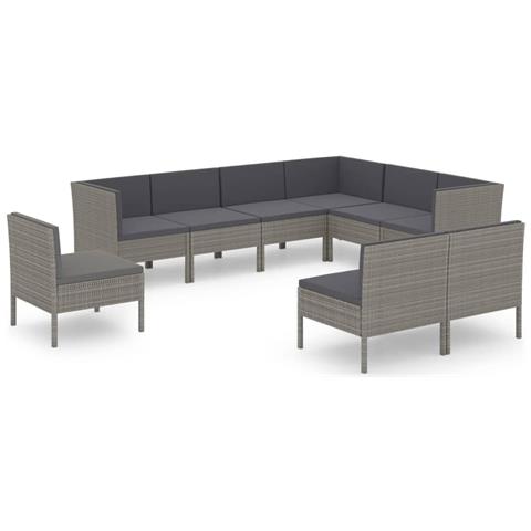 Set Divani Da Giardino 9 Pz Con Cuscini In Polyrattan Grigio - Foto 1