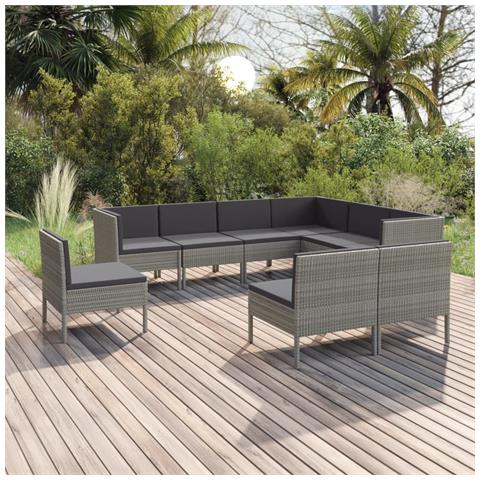 Set Divani Da Giardino 9 Pz Con Cuscini In Polyrattan Grigio - Foto 6