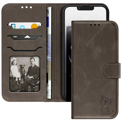 Cover Portafoglio Per Iphone 16e Con Motivo Gatto Felice E Supporto - Foto 1