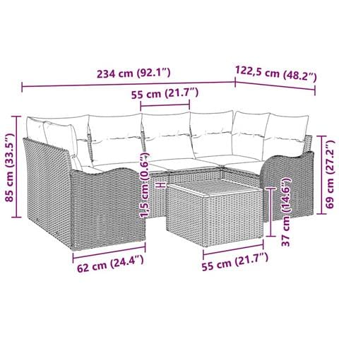 Set di Sofà da Giardino con Cuscini  7 Pezzi Beige Polyrattan Acacia, Sofà da Giardino a Due Posti con Cuscini  Beige Polyrattan - Foto 9