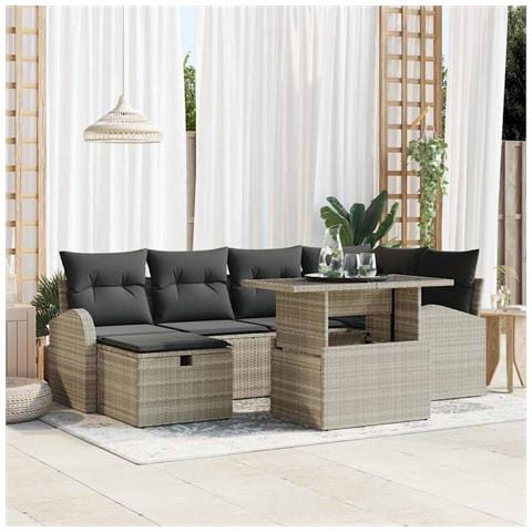 Set Divano da Giardino  7 Pezzi con Cuscini Grigio Chiaro Polyrattan, Divano da Giardino 2 Posti  con Stoccaggio e Cuscini Grigio Chiaro Polyrattan - Foto 2
