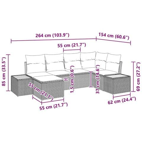 Set Divano da Giardino 6 Pezzi con Cuscini Nero Polyrattan Acacia - Foto 9