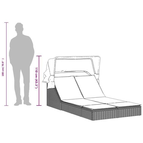 Lettino Doppio con Baldacchino e Cuscini Beige in Polyrattan - Foto 9