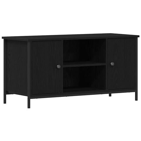 Mobile TV  Nero Rovere 100x40x50 cm In Legno Ingegnerizzato e Acciaio - Foto 1