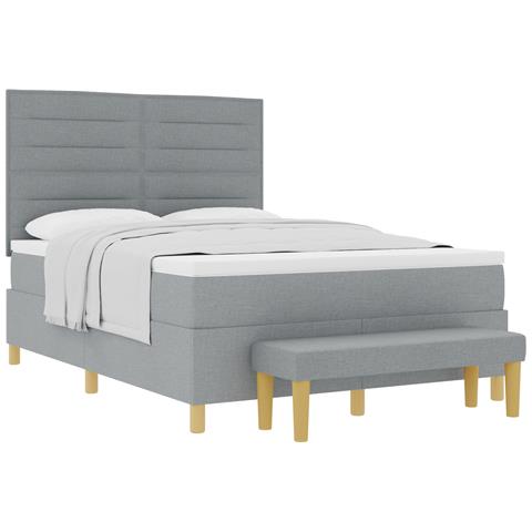 Letto a Molla con Materasso e Panchina Grigio Chiaro 140x200 cm Tessuto - Foto 1