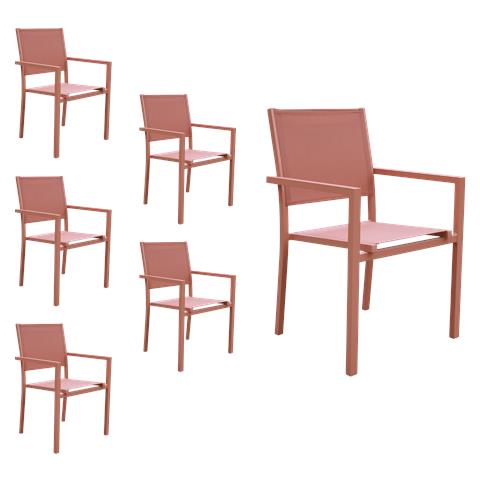Set Di 6 Sedie In Alluminio Terracotta - Textilène Terracotta - Foto 1