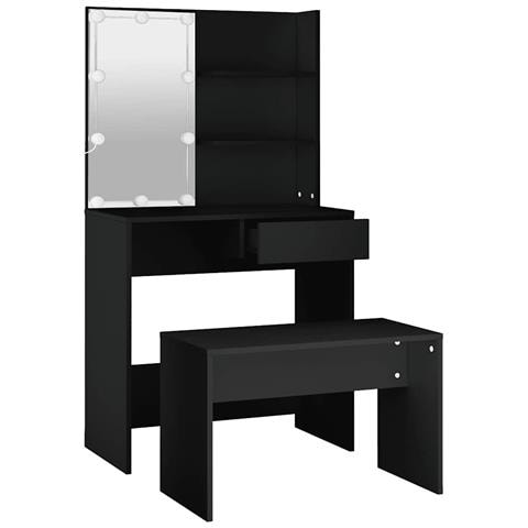 Set Tavolo da Toeletta con LED Nero in Legno Multistrato - Foto 1