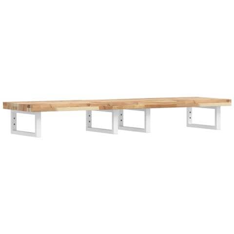 Ripiano a Parete per Lavabo in Acciaio e Massello di Acacia - Foto 1