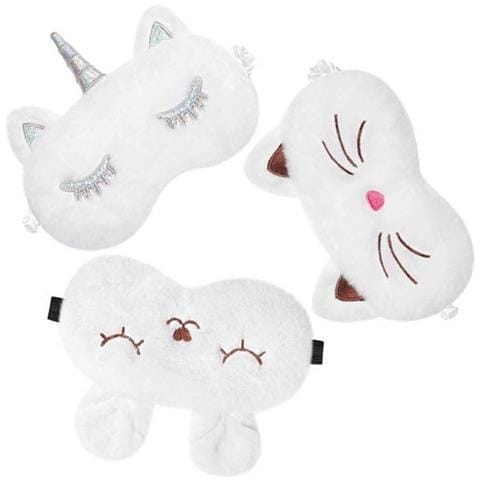 Set Di 3 Mascherine Per Dormire In Peluche - Design Coniglio, Unicorno E Gatto Per Uso Domestico White - Foto 2