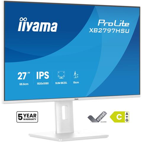 iiyama ProLite XB2797HSU-W1, 68,6 cm (27"), 1920 x 1080 Pixel, Full HD, LED, 1 ms, Bianco - Foto 1