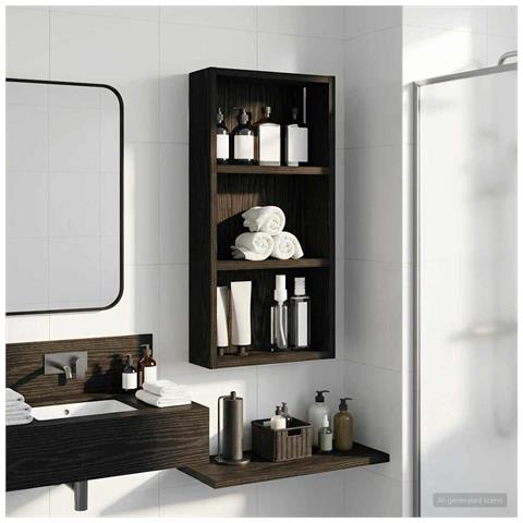 Armadio da bagno a muro Rovere Nero 30 x 10 x 60,5 cm - Foto 2