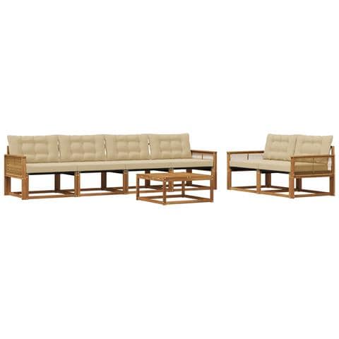 Set di divani da esterno con cuscino 7 pcs Naturale e Beige - Foto 1