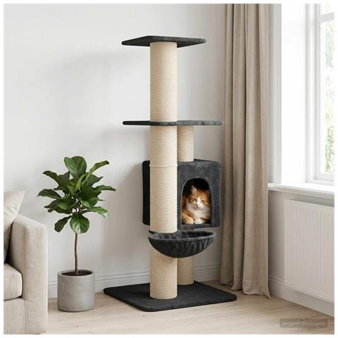Albero per gatti con pali per graffiare in sisal Grigio Scuro - Foto 2