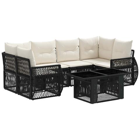 Set Divano da Giardino 7 pz Nero e Bianco Crema polyrattan - Foto 1