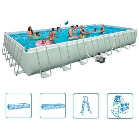 Piscina Ultra Frame Rettangolare con Pompa a Sabbia Telo Base Telo di Copertura e Scala  - Foto 5
