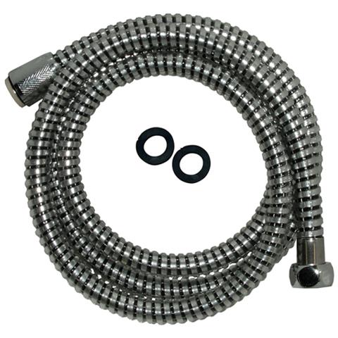 Flessibile Per Doccia In Pvc Rinforzato Cromato/nero Da Cm. 150, Attacco Conico Femmina Da 1/2"" E Attacco Ghiera Femmina Da 1/2"". Completo Di 2 Guarnizioni. - Foto 1